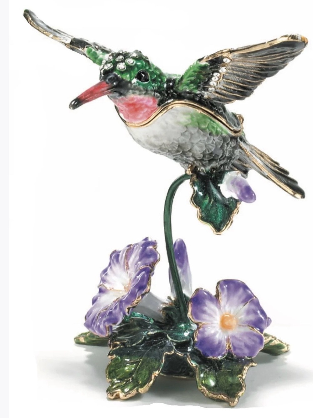 Hand-Painted Hummingbird Trinket Box & Rhinestone Strawberry Trinket
